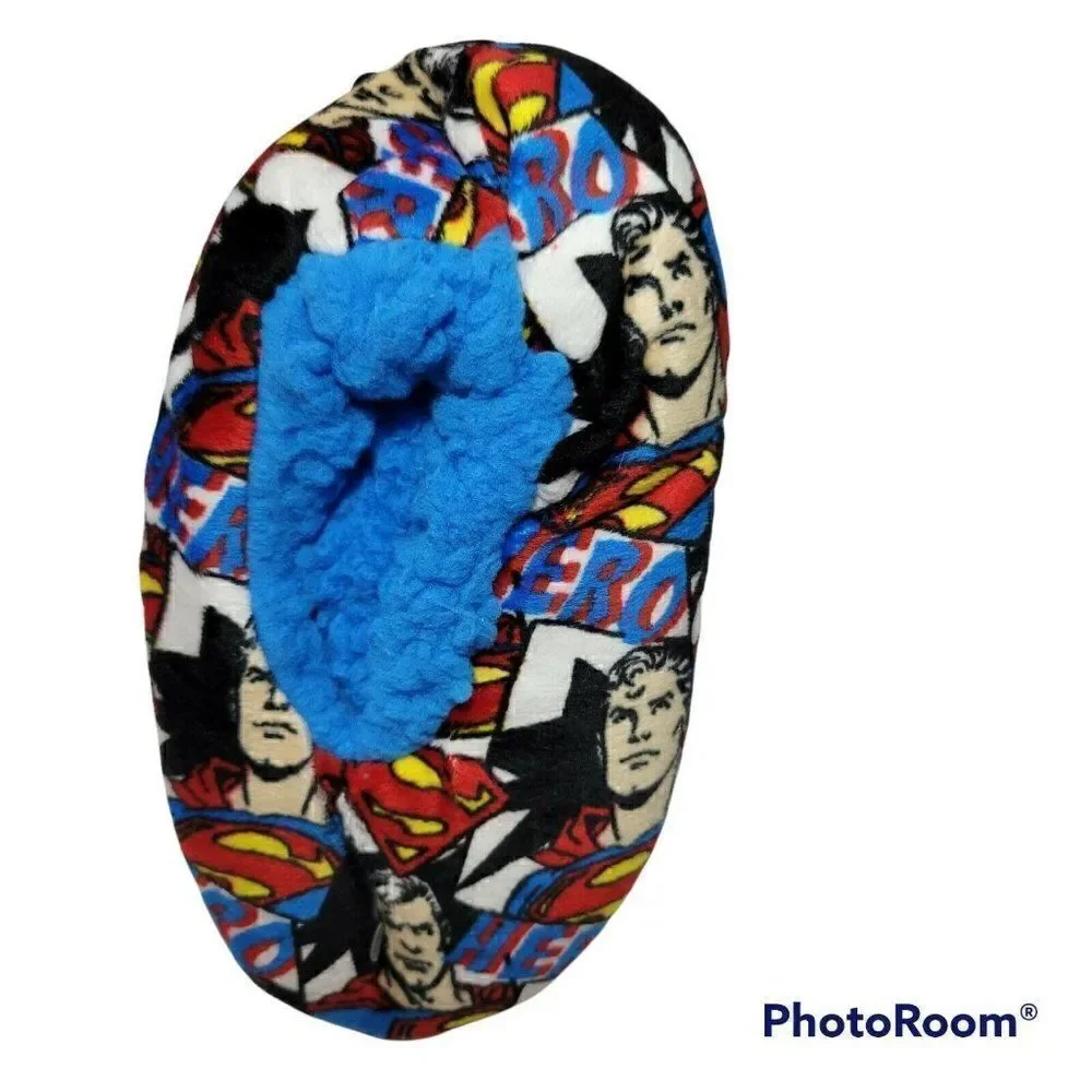 Superman Slipper‎ Socks Child S/M Shoe Sz 8-13 Hero Superhero Fuzzy Babba NEW